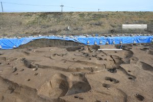 古墳時代の竪穴建物を掘り上げた状況です。